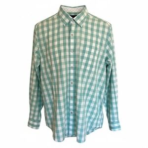 Tommy Bahama Mens XL Pima Cotton Green Gingham Check Long Sleeve Shirt Flamingo